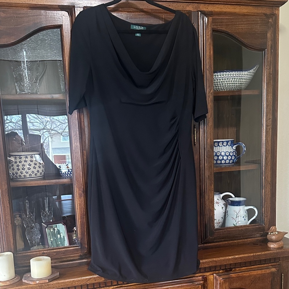 Ralph Lauren Black Cowl-Neck Midi Sheath Dress - Picture 6 of 7